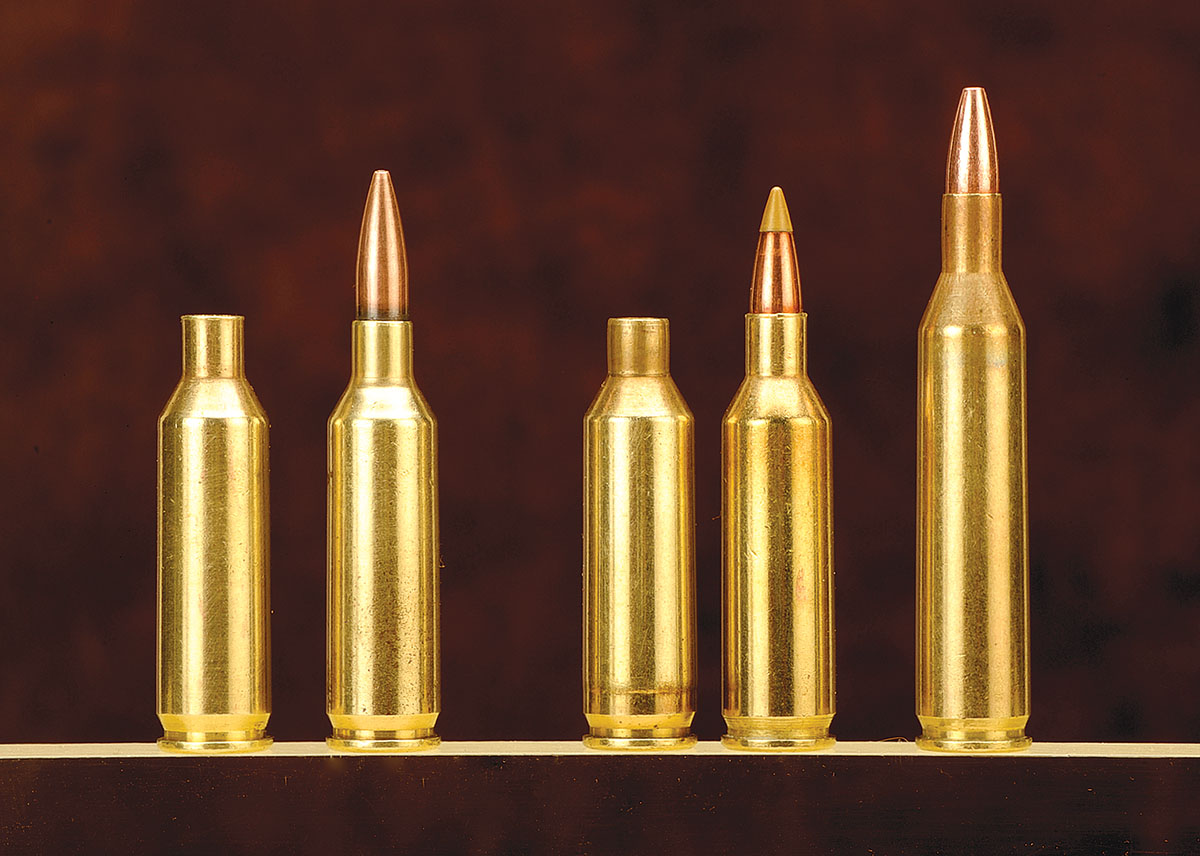 Popular .17-caliber cartridges include (left to right): the 17 Mark IV, 17 Remington Fireball and 17 Remington.